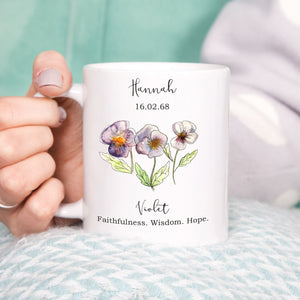 Birth Flower Personalised Watercolour Mug