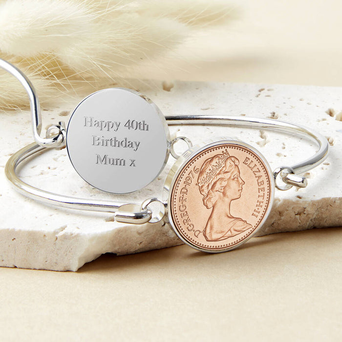 40th Birthday 1986 Penny Coin Bangle Bracelet