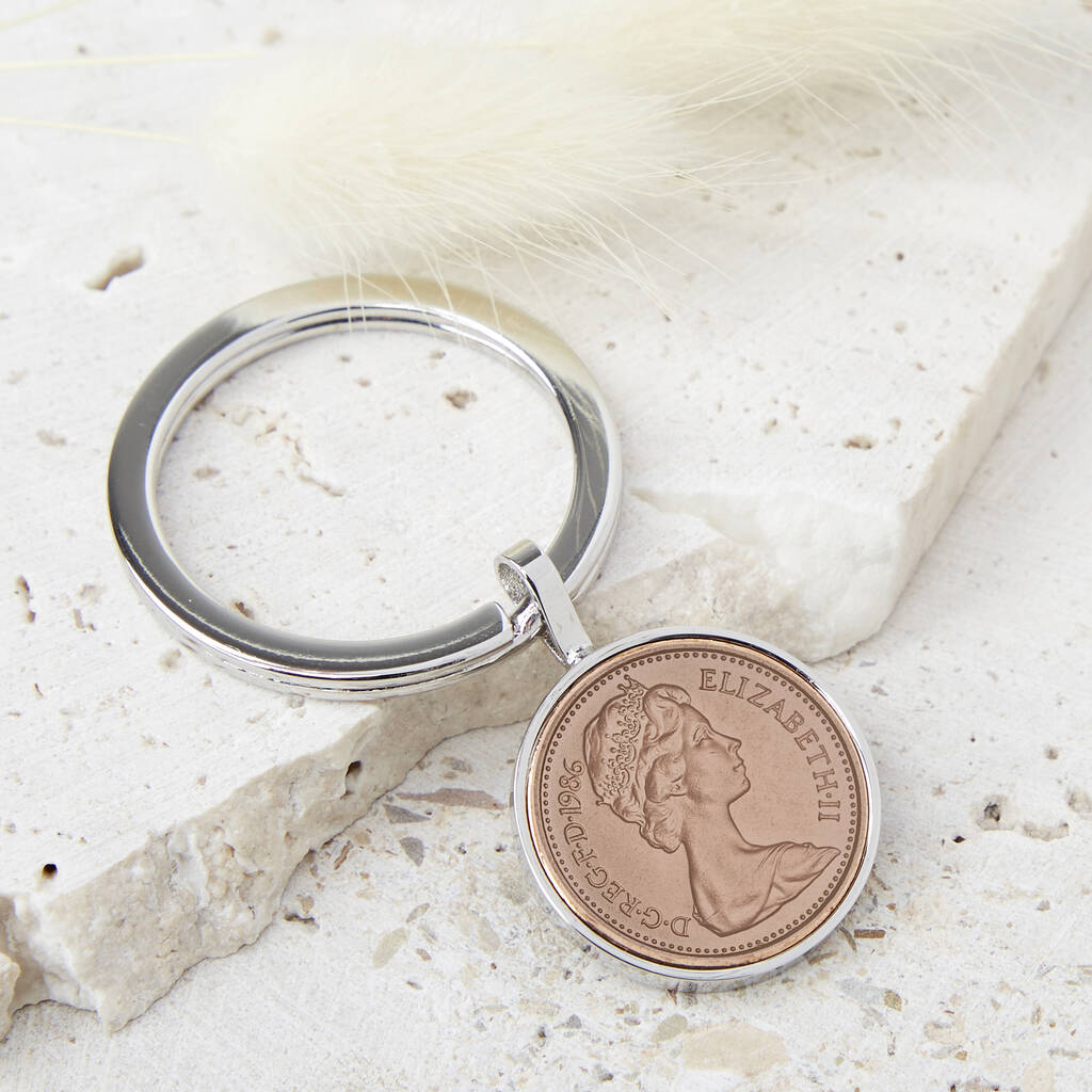 40th Birthday 1986 Penny Coin Keyring
