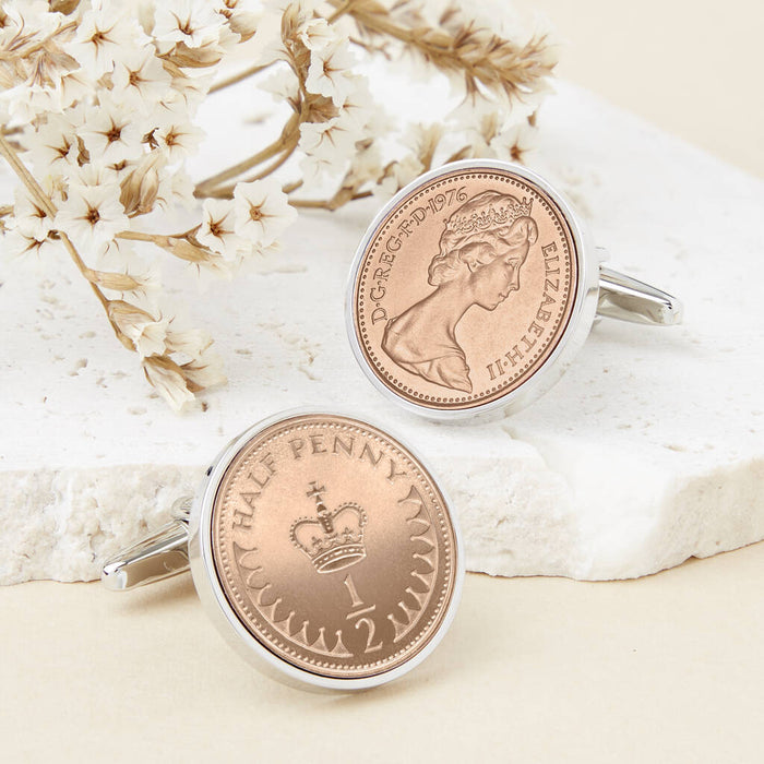 50th Birthday 1975Or 1976 Half Penny Coin Cufflinks