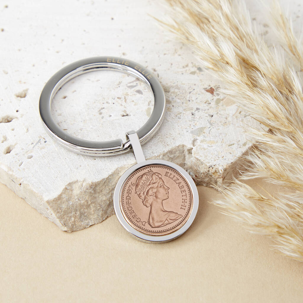 50th Birthday 1975 Or 1976 Half Penny Coin Keyring