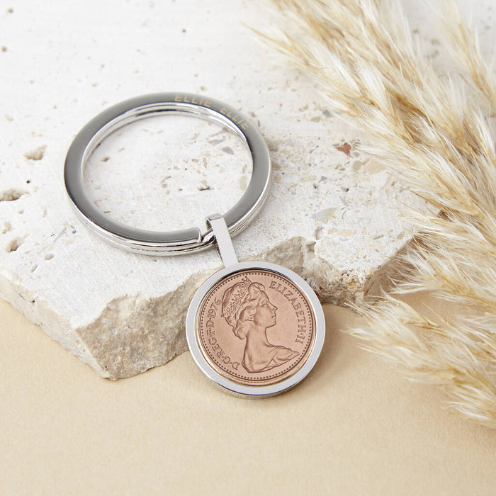 50th Birthday 1975 Or 1976 Half Penny Coin Keyring
