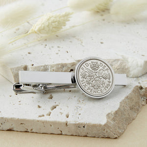 60th Birthday 1964 Sixpence Year Coin Tie Clip