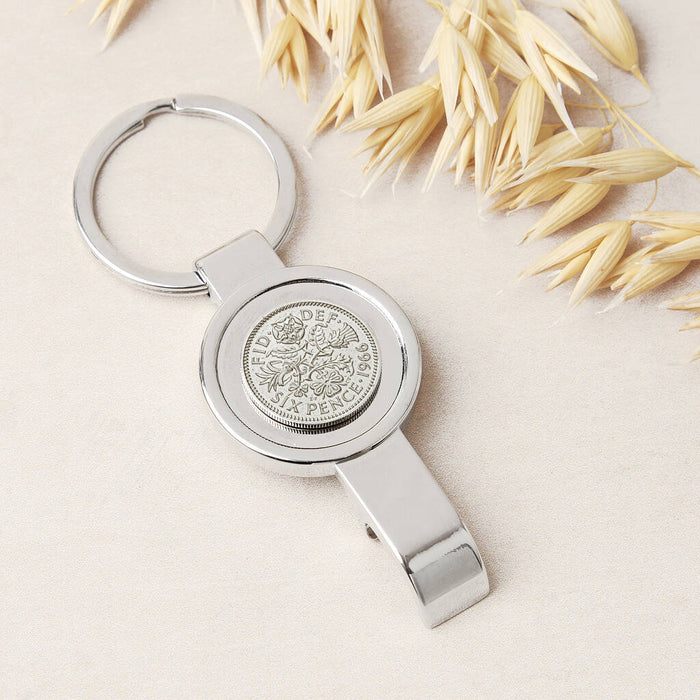 60th Birthday 1965 Or 1966 Sixpence Bottle Opener Keyring