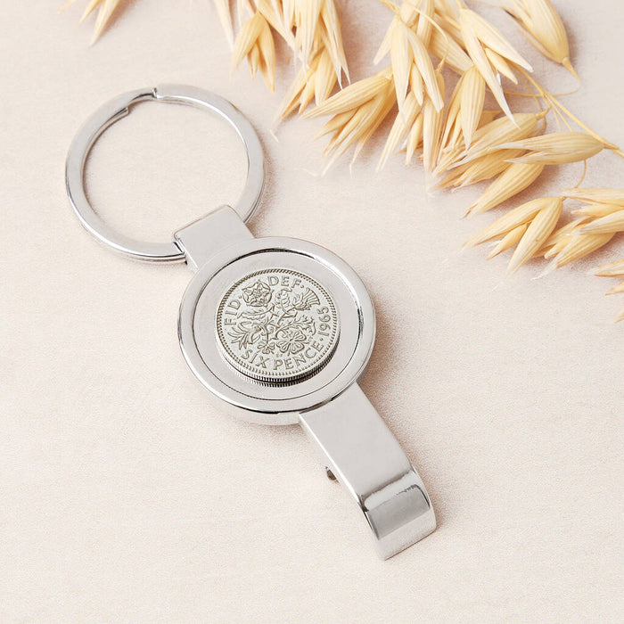 60th Birthday 1965 Sixpence Bottle Opener Keyring
