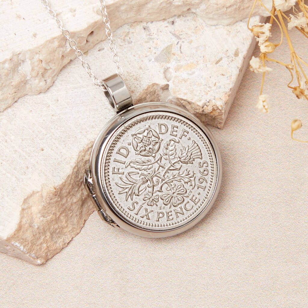 60th Birthday 1965 Sixpence Locket Necklace