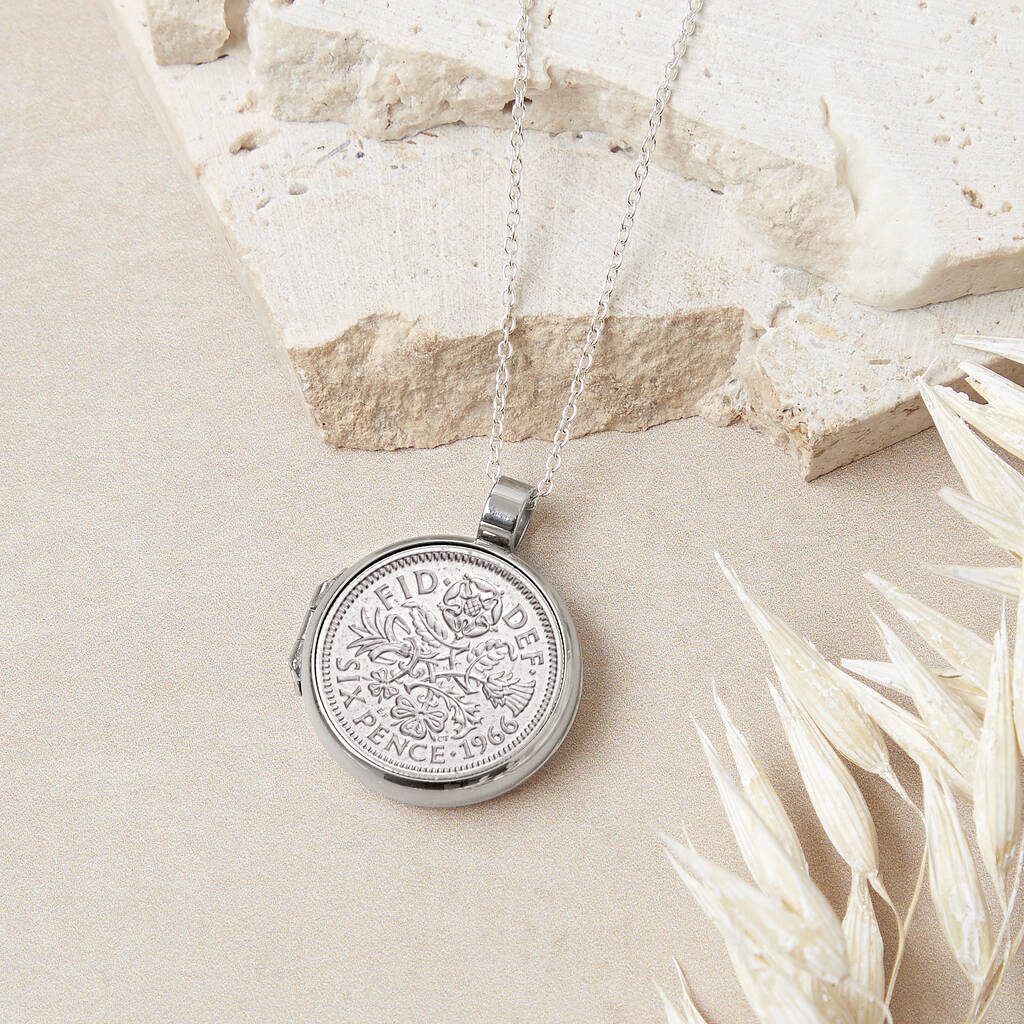 60th Birthday 1965 Or 1966 Sixpence Locket Necklace