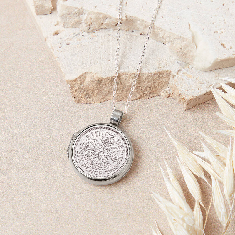 60th Birthday 1965 Sixpence Locket Necklace