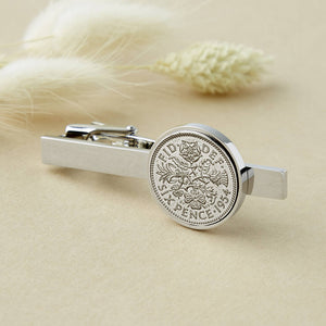 70th Birthday 1954 Sixpence Year Coin Tie Clip
