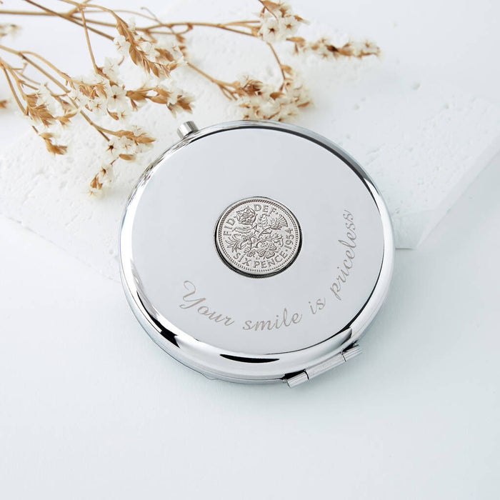 70th Birthday 1955 Sixpence Coin Compact Mirror