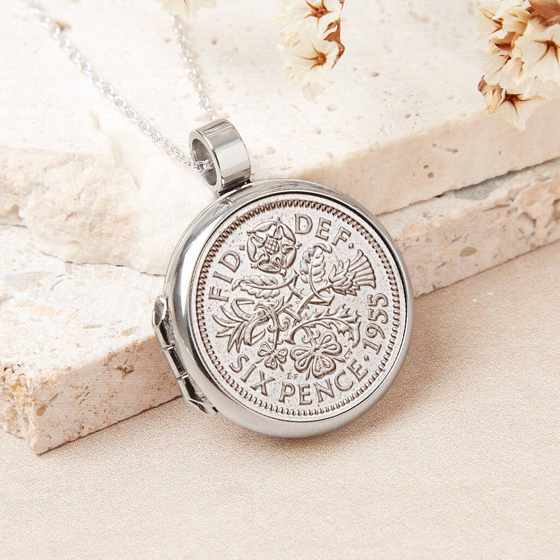 70th Birthday 1955 Sixpence Locket Necklace