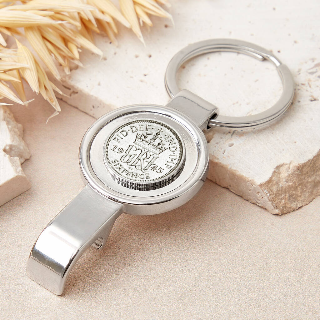 80th Birthday 1945 Sixpence Bottle Opener Keyring