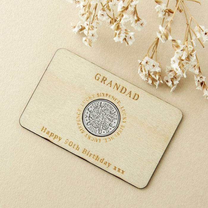90th Birthday 1935 Or 1936 Sixpence Personalised Wallet Card
