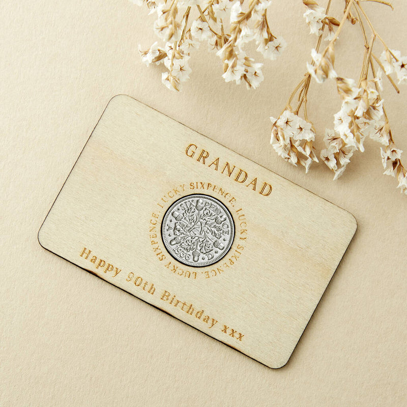 90th Birthday 1935 Or 1936 Sixpence Personalised Wallet Card