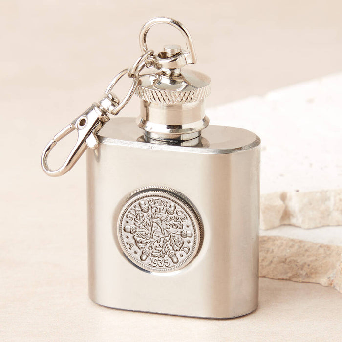 90th Birthday 1935 Or 1936 Sixpence Mini Hipflask Keyring