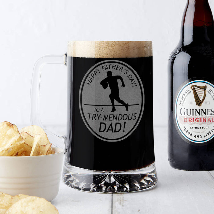 A Try Mendous Dad! Father's Day Rugby Pun Beer Tankard