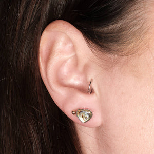 Abalone Shell And Silver Heart Earring Studs