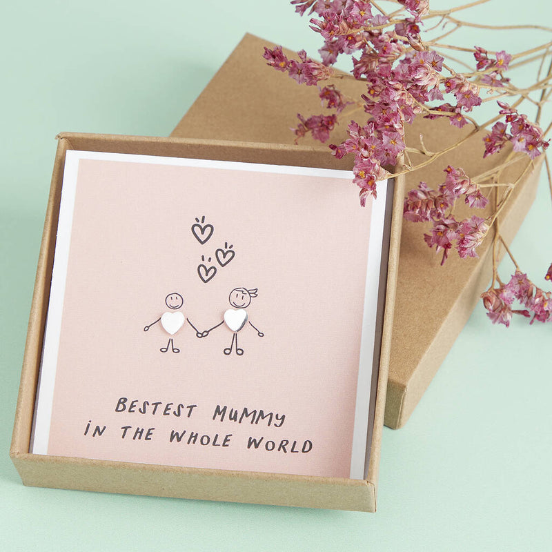Bestest Mummy Sterling Silver Heart Stud Earrings