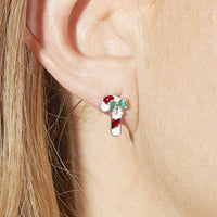 Cute Candy Canes Silver Plated Christmas Earring Set