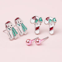 Cute Candy Canes Silver Plated Christmas Earring Set