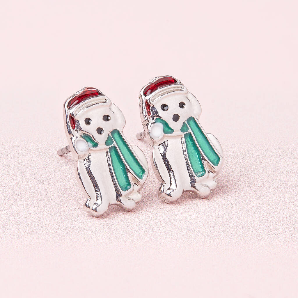 Cute Candy Canes Silver Plated Christmas Earring Set