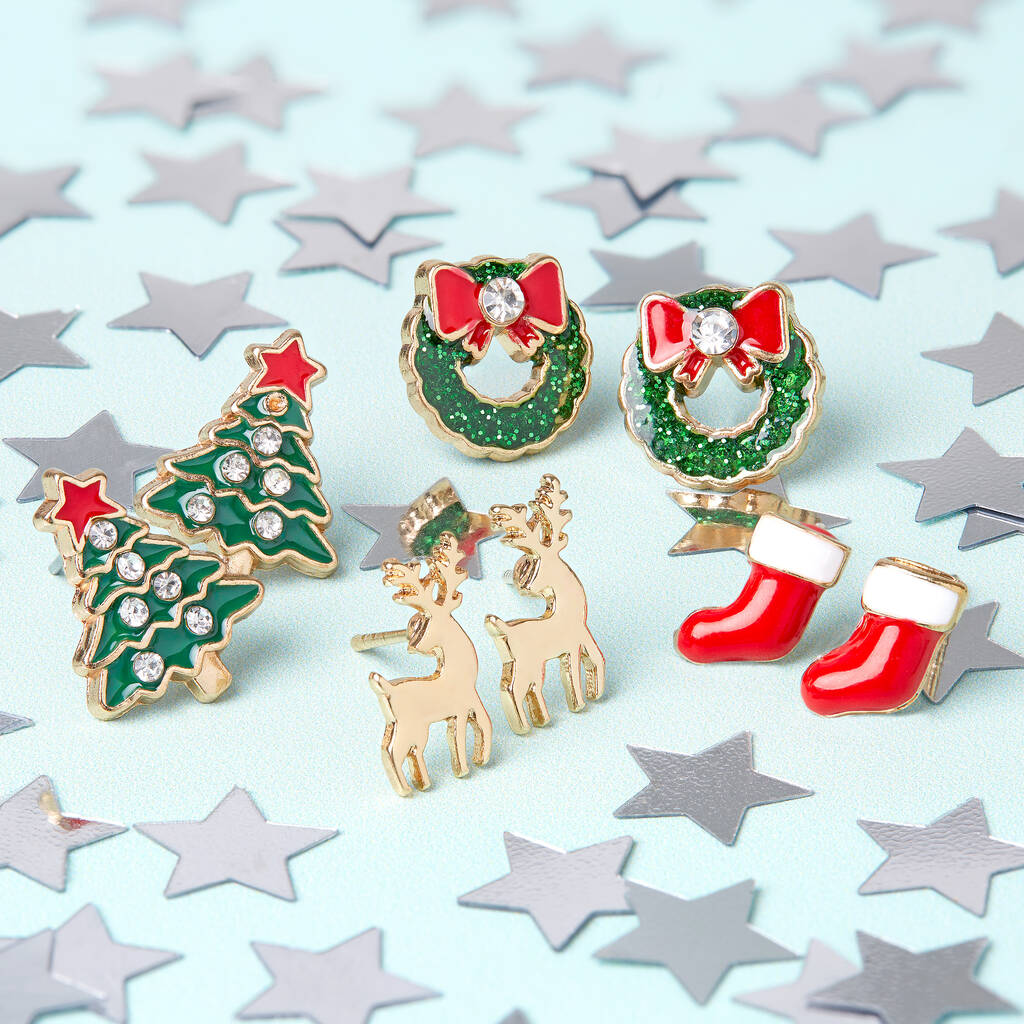 Deck The Halls Gold Plated Christmas Earring Set