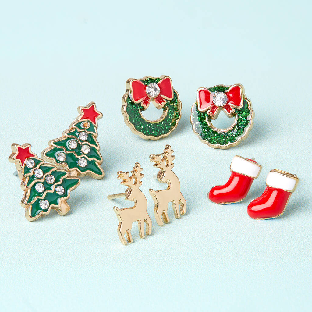 Deck The Halls Gold Plated Christmas Earring Set