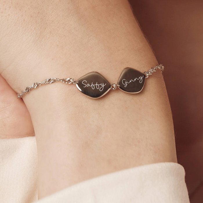 Family Name Bracelet, Sterling Silver Two Organic Pebbles