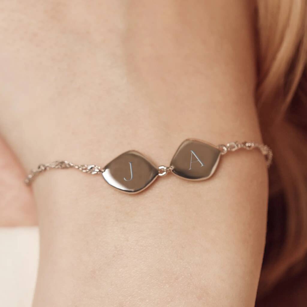 Family Name Bracelet, Sterling Silver Two Organic Pebbles