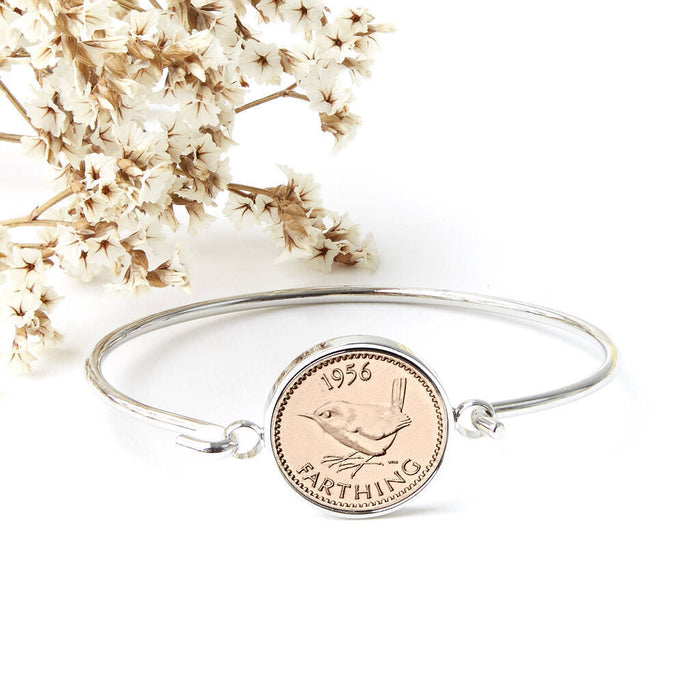 Farthing 1956 70th Birthday Coin Bangle Bracelet