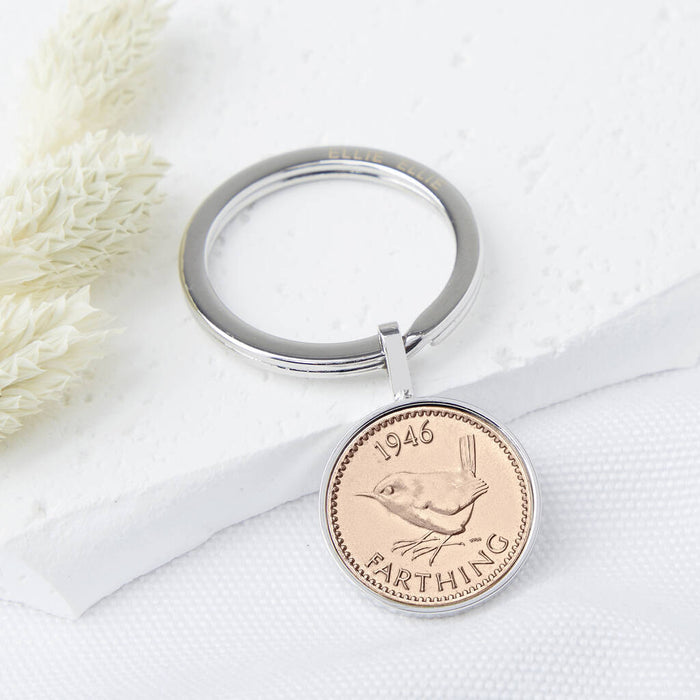 80th Birthday 1946 Farthing Coin Keyring