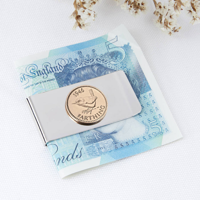 Farthing 80th 1946 Birthday Coin Money Clip