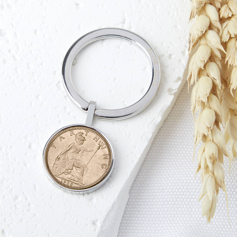 Farthing 90th 1935 Or 1936 Birthday Coin Keyring