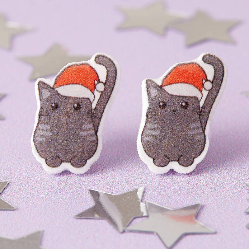 Festive Cat Resin Christmas Earrings