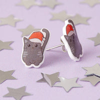 Festive Cat Resin Christmas Earrings