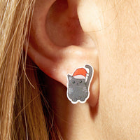 Festive Cat Resin Christmas Earrings