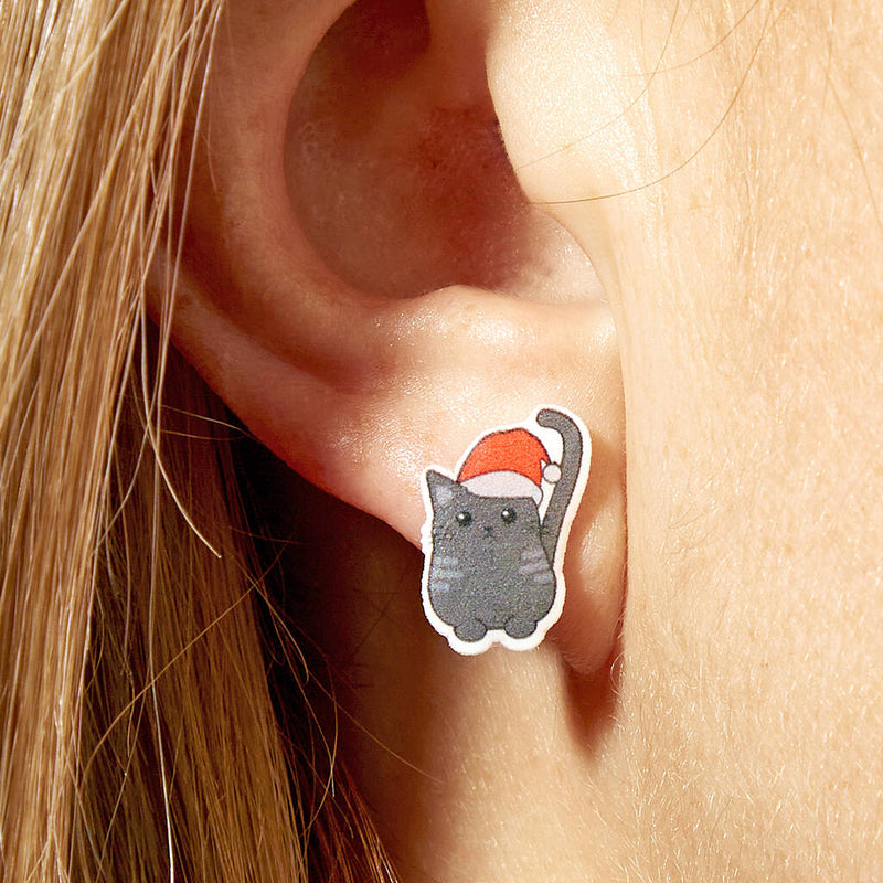 Festive Cat Resin Christmas Earrings