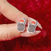 Festive Cat Resin Christmas Earrings