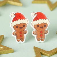 Festive Gingerbread Man Resin Christmas Earrings