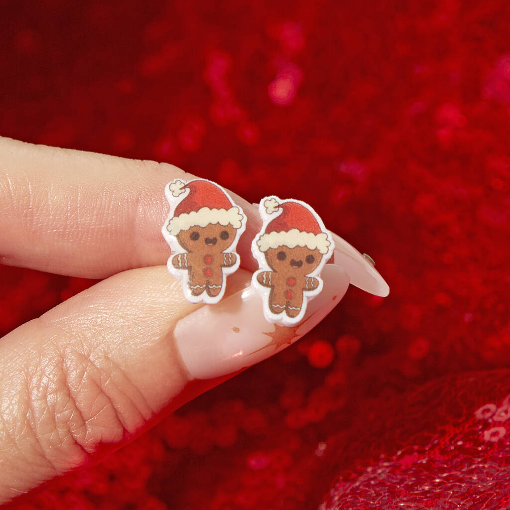 Festive Gingerbread Man Resin Christmas Earrings