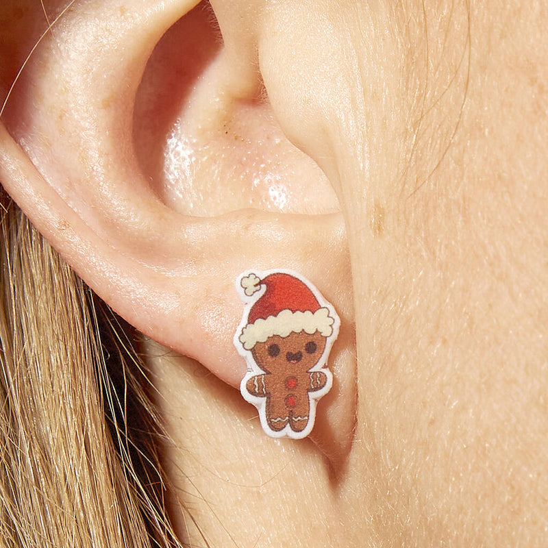 Festive Gingerbread Man Resin Christmas Earrings