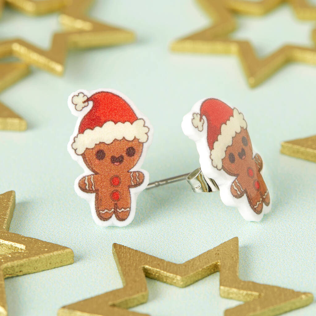 Festive Gingerbread Man Resin Christmas Earrings