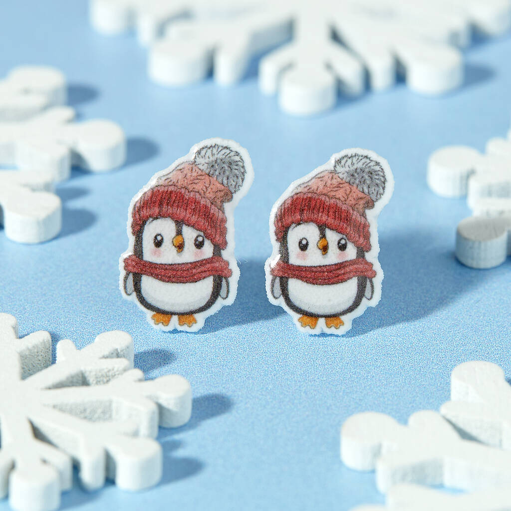 Festive Penguin Resin Christmas Earrings