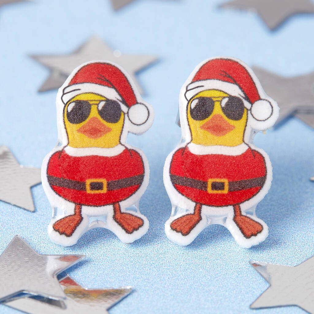 Festive Santa Duck Resin Christmas Earrings