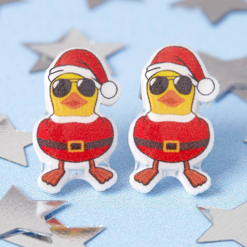 Festive Santa Duck Resin Christmas Earrings