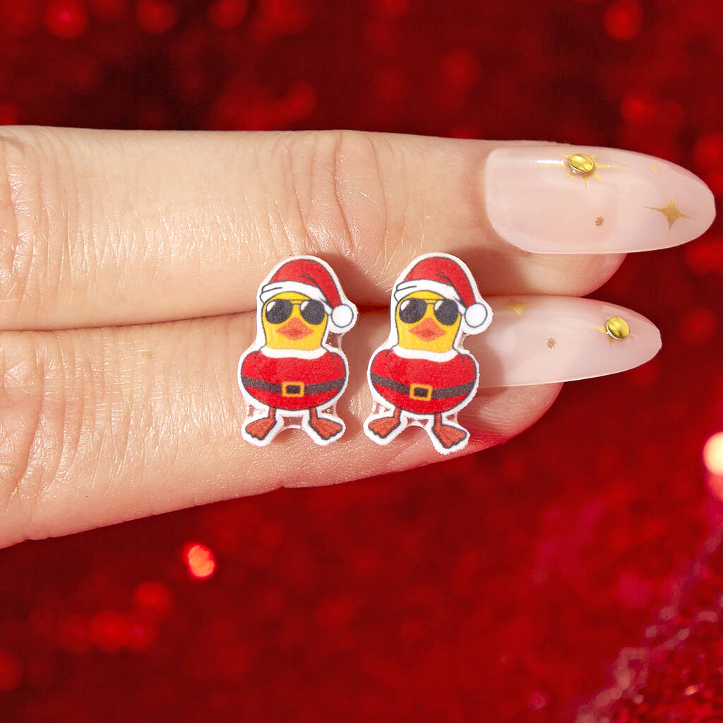 Festive Santa Duck Resin Christmas Earrings