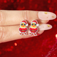 Festive Santa Duck Resin Christmas Earrings