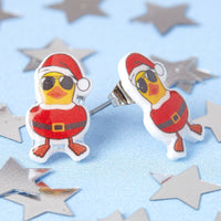 Festive Santa Duck Resin Christmas Earrings