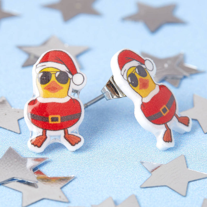 Festive Santa Duck Resin Christmas Earrings