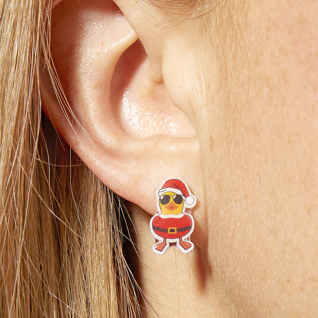 Festive Santa Duck Resin Christmas Earrings